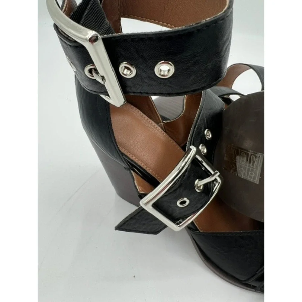 Hendrix Metal Pointed Metal Toe Buckle Block Heel Pumps Women 10 Black Edgy